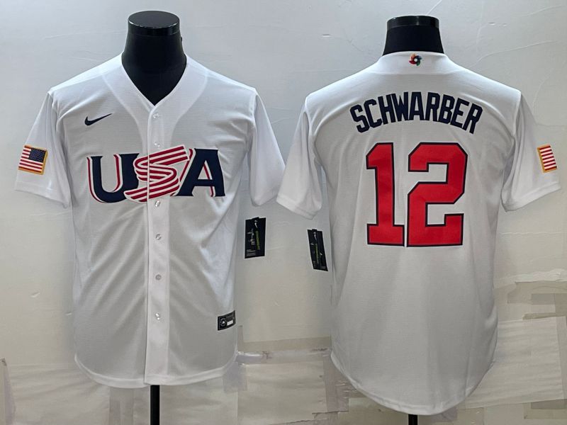 Men 2023 World Cub USA #12 Schwarber White Nike MLB Jersey8->more jerseys->MLB Jersey
